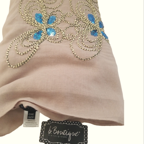 B.Boutique Wrap; Tan with Blue Sequins & Gold Embroidery - Picture 2 of 6